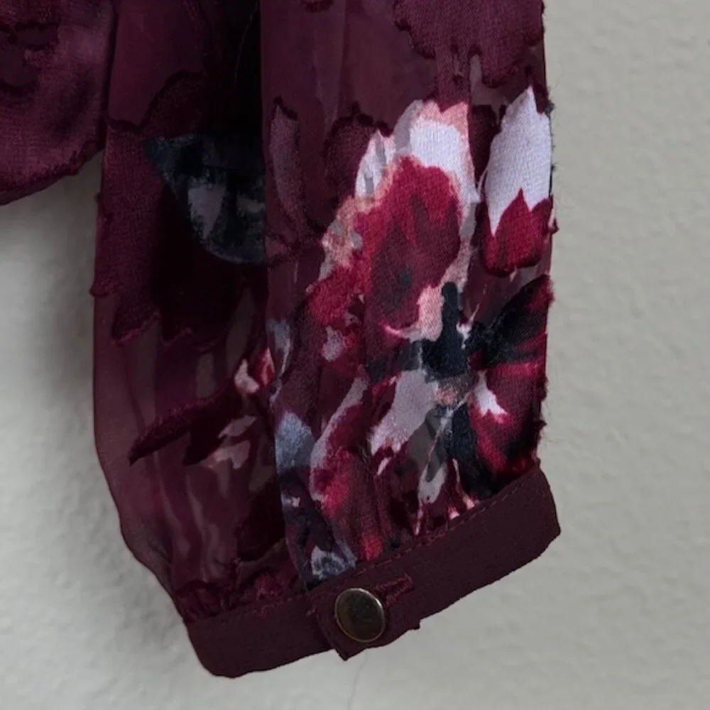 White House Black Market Blouse Women 16 Silk Blend Burgundy Long Sleeve - Picture 10 of 16
